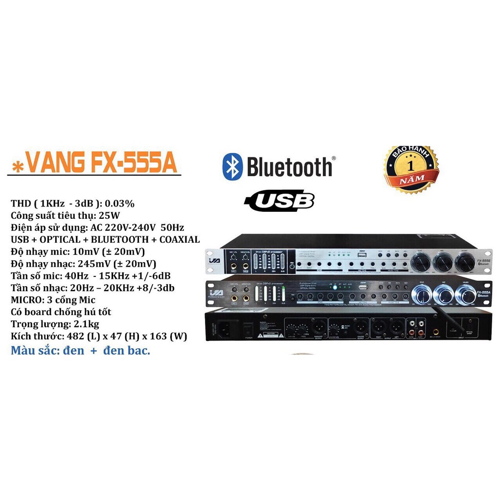 Vang cơ chống hú JA 555 chính hãng Bluetooth + Optical cao cấp