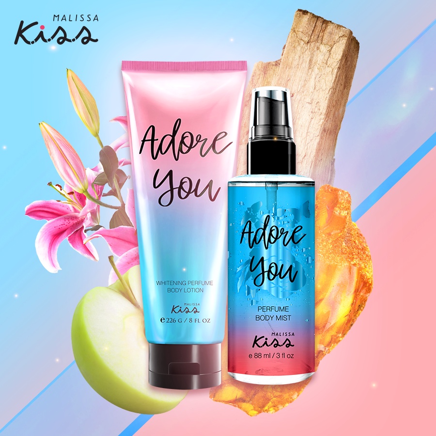 Bộ Đôi Hoàn Hảo Malissa Kiss Body Lotion &amp; Body Mist Hương Adore You 226G