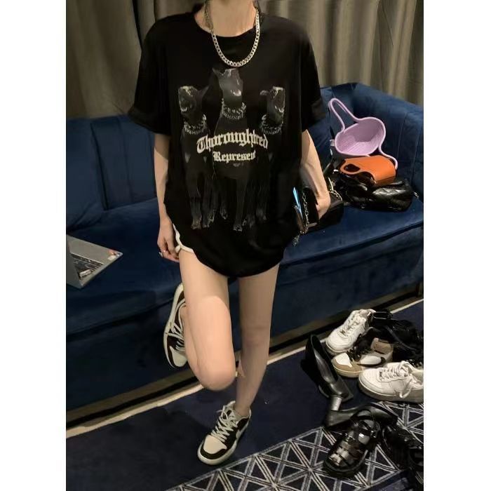 ☎☽Áo Thun 100% Cotton Nguyên Chất Tay Ngắn In Hình Phong Cách Retro Hàn Quốc 2022 Cho Nữ