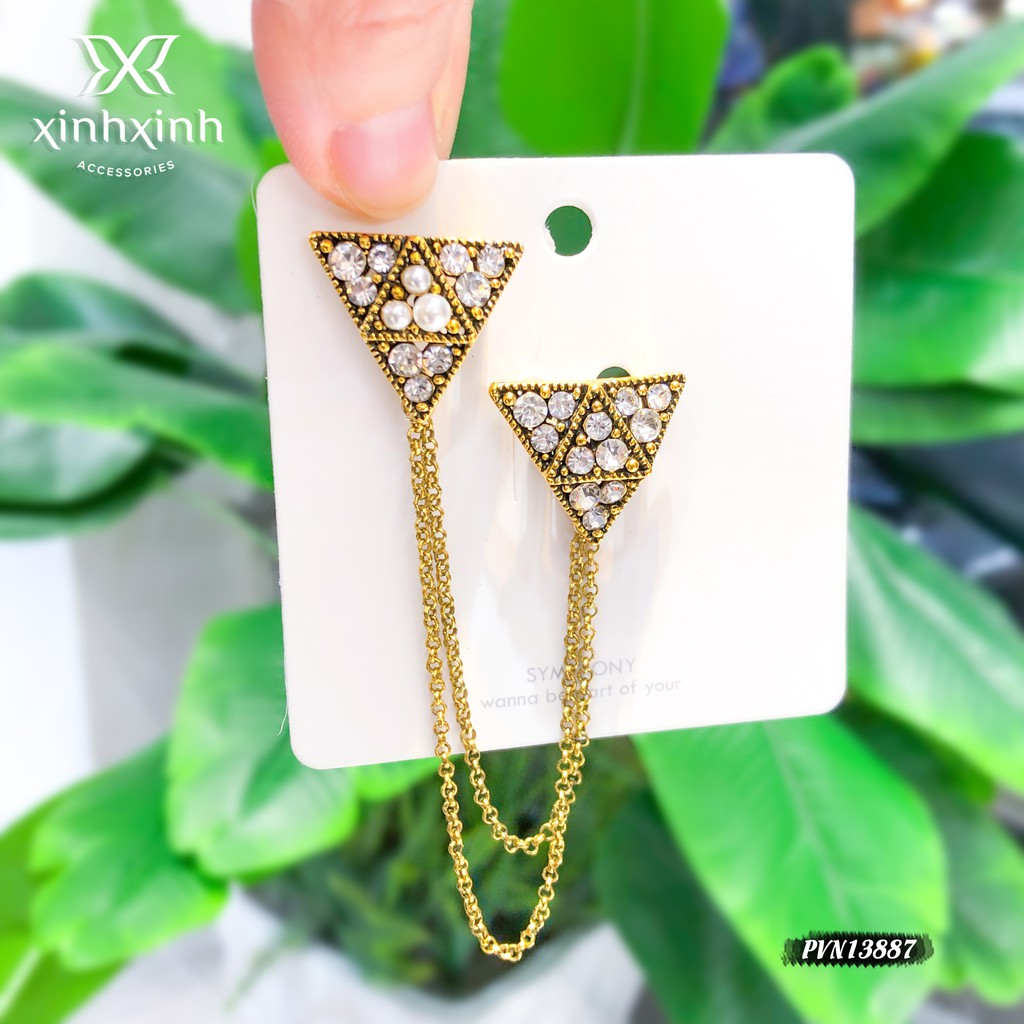 Tag cài áo , phụ kiện cài áo nữ tam giác xích vòng đính hạt sang trọng - Xinh Xinh Accessories