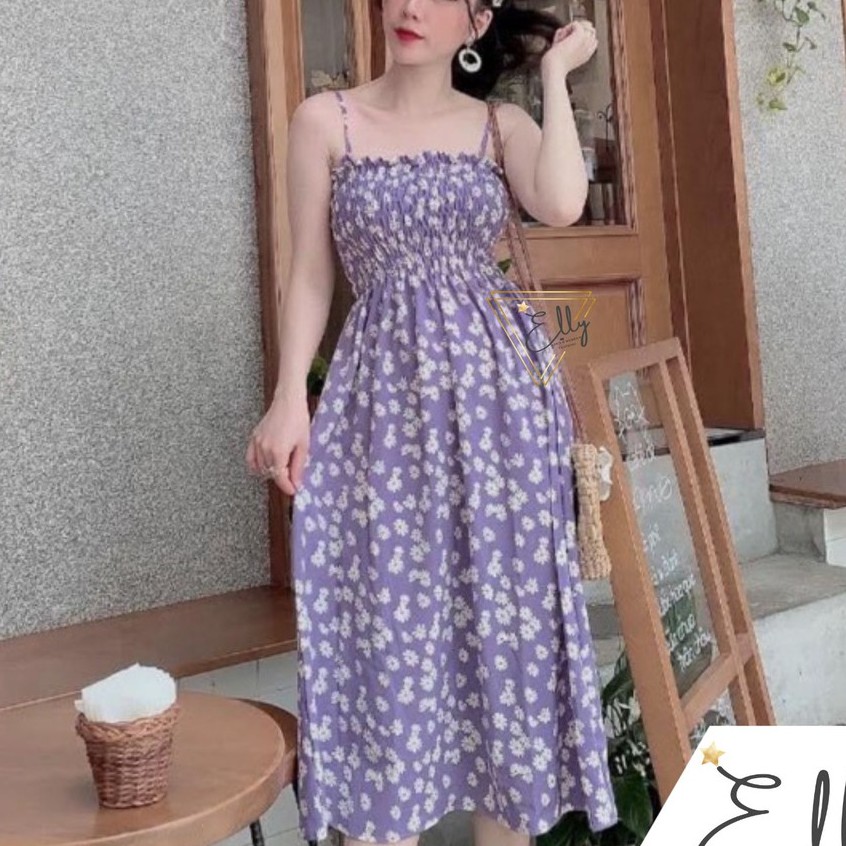 Váy 2 dây hoa cúc nhí chun ngực nhiều màu điệu đà