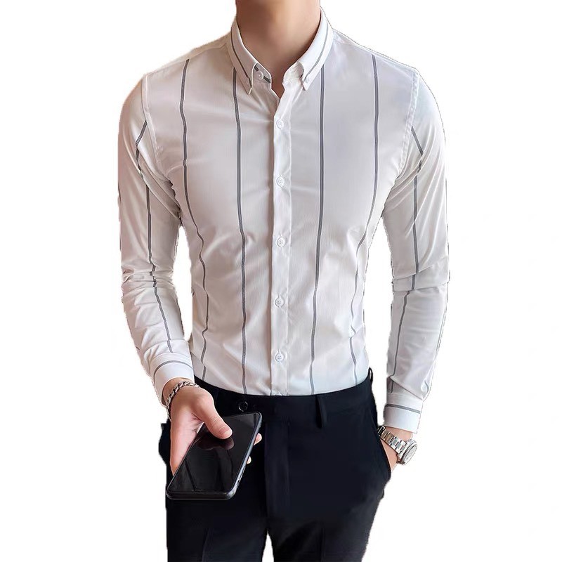 Áo sơ mi dài tay nam, áo sơ mi kẻ sọc nam công sở, chất lụa mịn-Topmen68-SM34