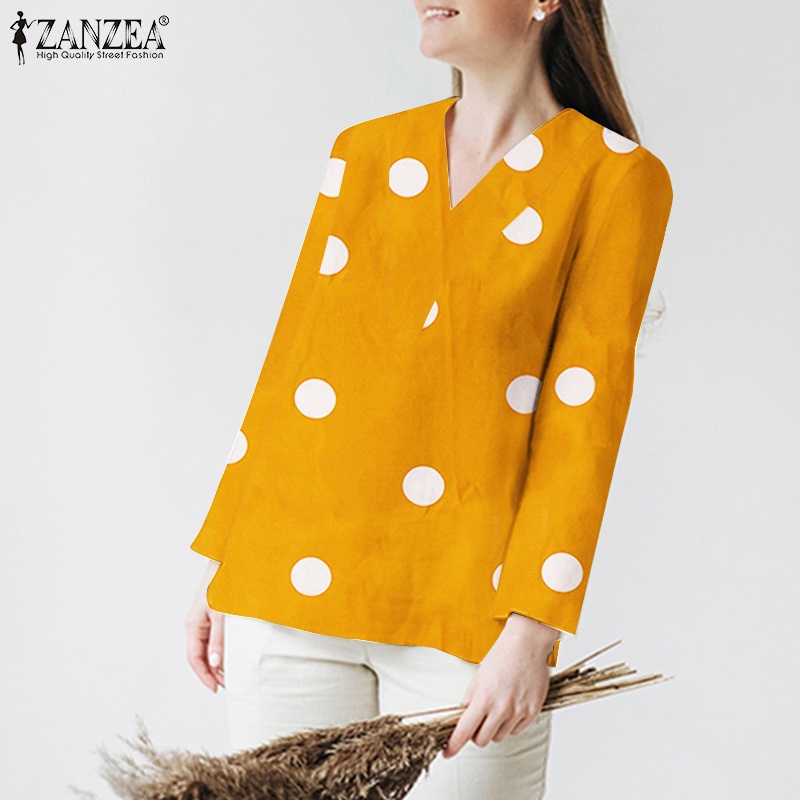 Zanzea Áo Nữ Tay Dài Cổ Chữ V Họa Tiết Chấm Bi Phong Cách Châu Âu