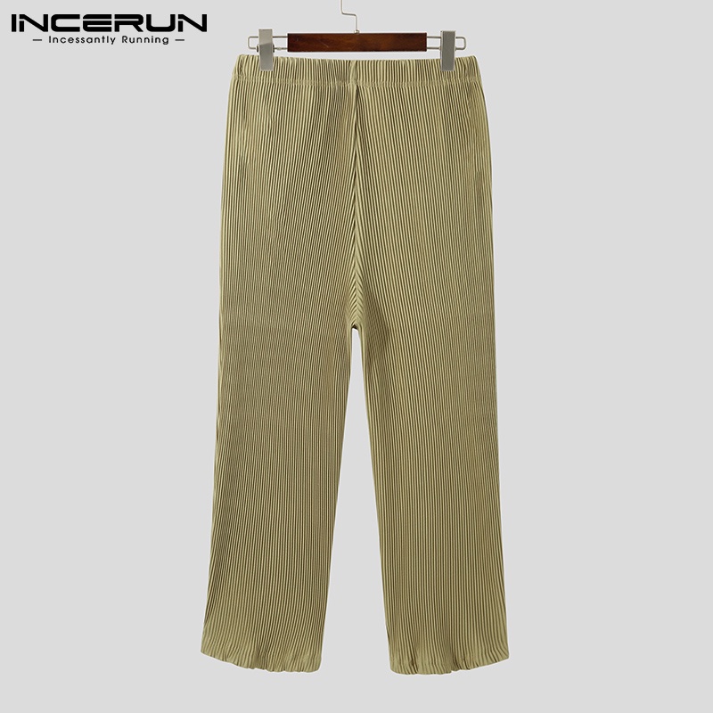 Quần dài INCERUN ống đứng dáng rộng thiết kế đơn giản phong cách cổ điển hợp thời trang cho nam