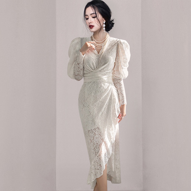 Đầm Cổ Chữ V Dáng Ôm Cột Dây Eo Phong Cách Hàn Quốc Thời Trang Mùa Đông Mới