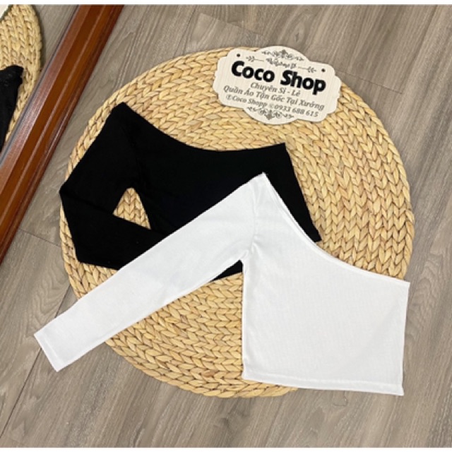 Áo Croptop Lệch Vai Tay Dài 2 Màu (ẢNH THẬT)