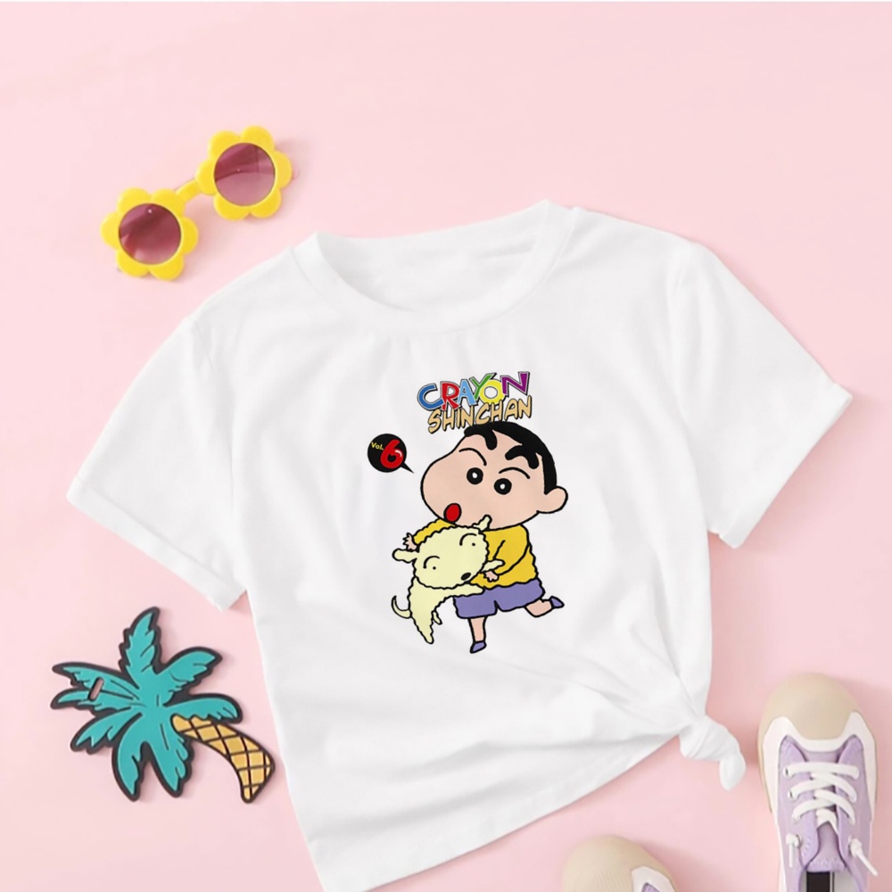 Áo Thun Dáng Rộng Cổ Tròn In Hình shin chan Dễ Thương Thời Trang Cho Bé Trai