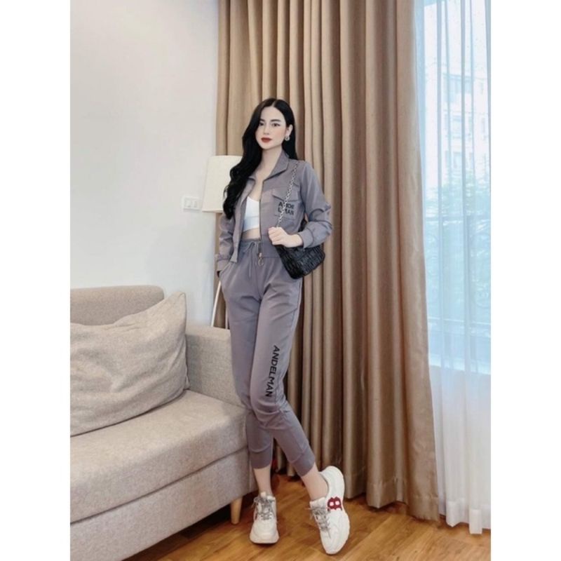 Đồ bộ nữ thu đông dài tay kiểu dáng thể thao chất liệu umi dày dặn,