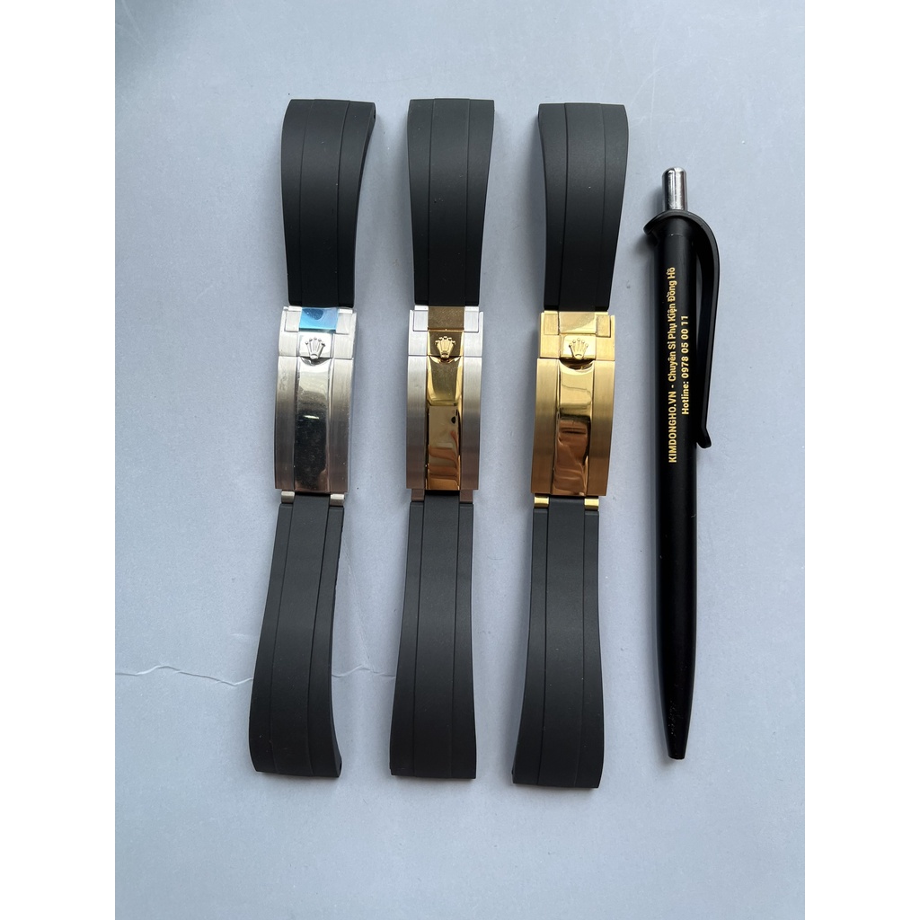 Dây đồng hồ Rolex cao su khoá bấm đầu bằng size 20mm 21mm