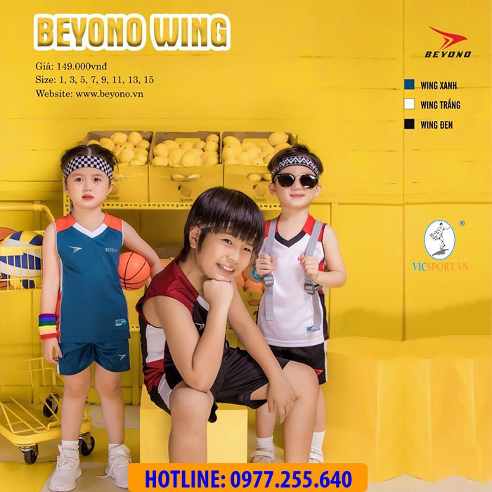 Quần Áo Bóng Rổ Trẻ Em Không Logo BEYONO WING Màu Trắng Cao Cấp Cực Xịn Cho Bé - Vicsport