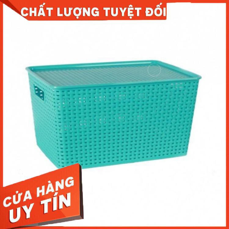 Combo trọn bộ 3 giỏ Đại (rổ) nhựa đan giả mây có nắp đậy hãng Việt Nhật - Thùng nhựa đan nhiều màu phong cách Hàn Quốc