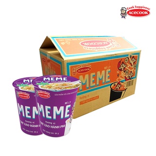 Thùng 24 mì ly MEME Thịt Xào Hành Phi tặng 24 đôi đũa gỗ Acecook