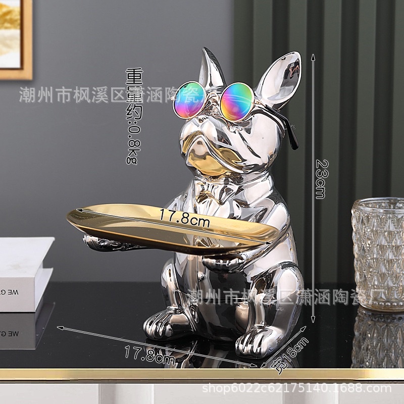 Khay Đựng Chìa Khóa Mạ Gốm Hình Chó bưng khay đựng đồ trang trí nhà cửa cực ngầu