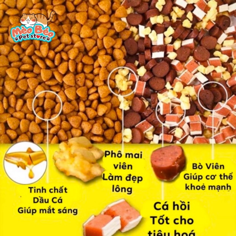 Thức ăn hạt cho cún biếng ăn Captain, trộn lẫn thịt bò, phô mai, cá hồi, rau củ đầy đủ dinh dưỡng