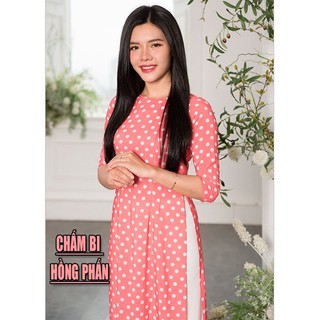 Áo Dài Chấm Bi Hồng Lụa Hàn Trẻ Trung Siêu Xinh