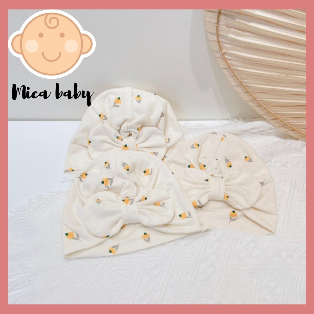 Mũ nón turban họa tiết hoa vàng đính nơ dễ thương cho bé Mica Baby MTB90