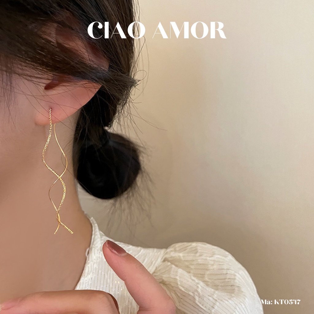 Khuyên tai nữ, Bông tai dài dây mảnh lượn sóng Hàn Quốc thanh lịch Trang sức Ciao Amor - KT0547