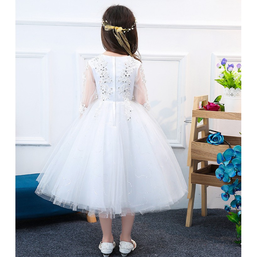 Váy Đầm Trắng Cườm Hoa Bé Gái T25