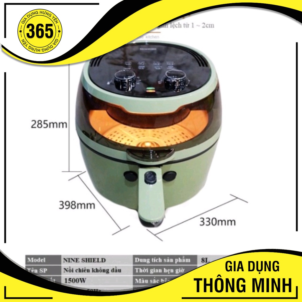[ Bảo hành 12 tháng] Nồi chiên không dầu NineShield 8L cơ tay đảo