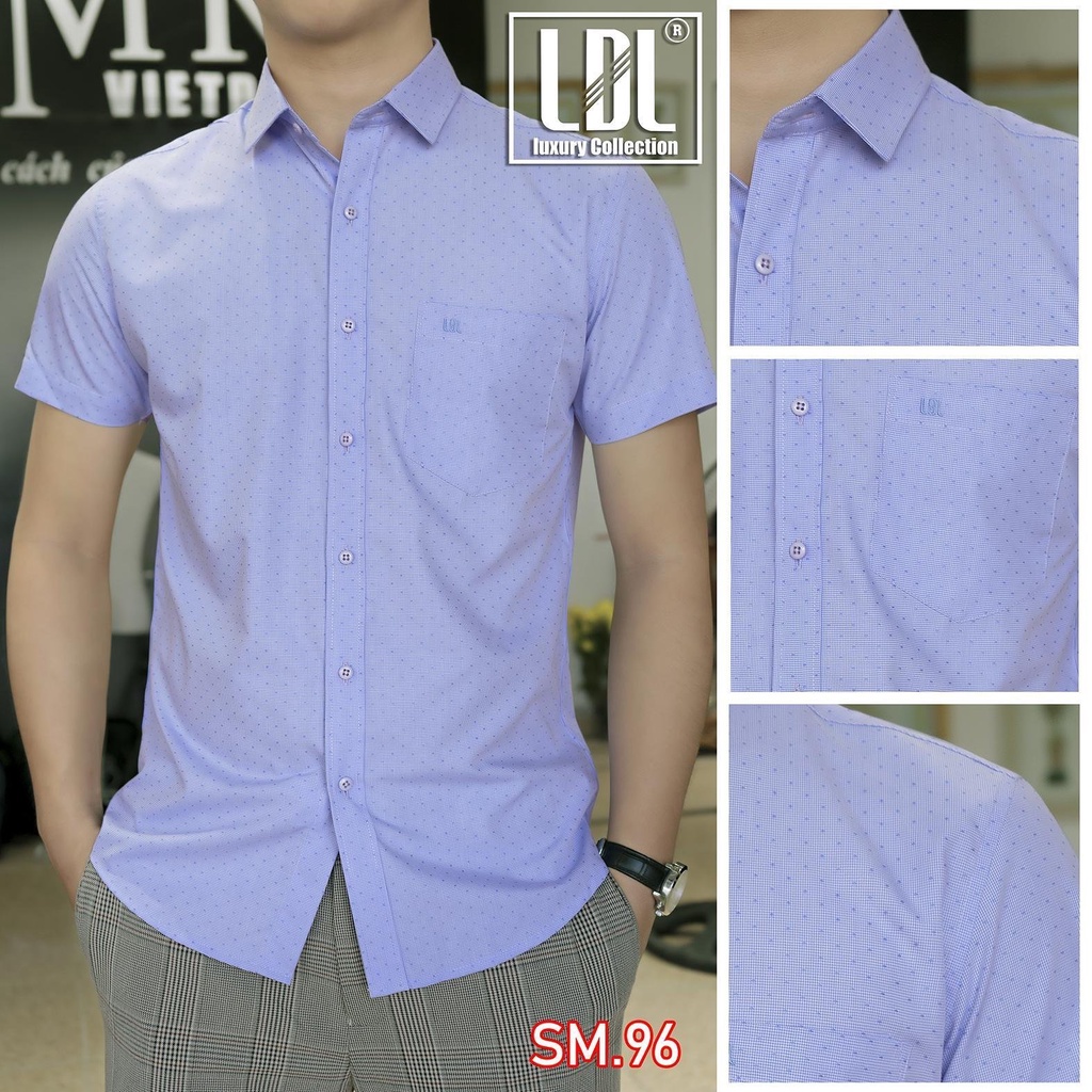 Áo Sơ Mi Nam Cộc Tay Chấm Bi Chất Liệu BAMBOO Hạn Chế Nhăn Nhàu Thấm Hút Mồ Hôi Thương Hiệu LDL