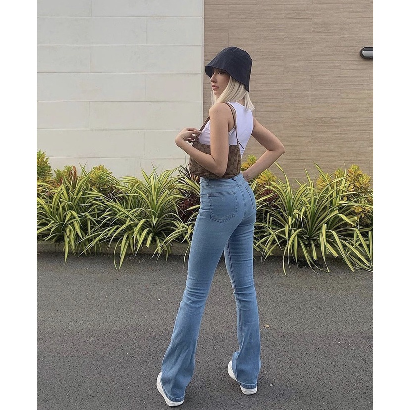 Quần jeans loe HEYBEE lưng cao dáng dài, ống loe nhỏ vừa (2 màu) - FLARE JEANS 1105.