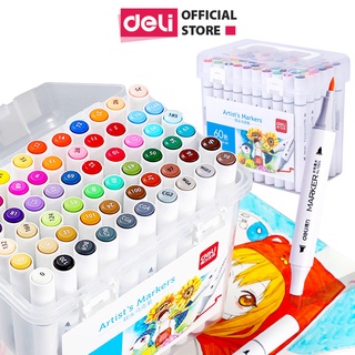 Bút màu marker thân tròn hai đầu Deli - marker hộp nhựa - 70804