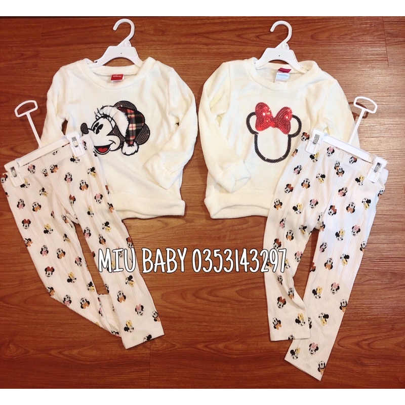 Set bộ Mickey len trắng đỏ xám bé gái nguyên móc xịn đét