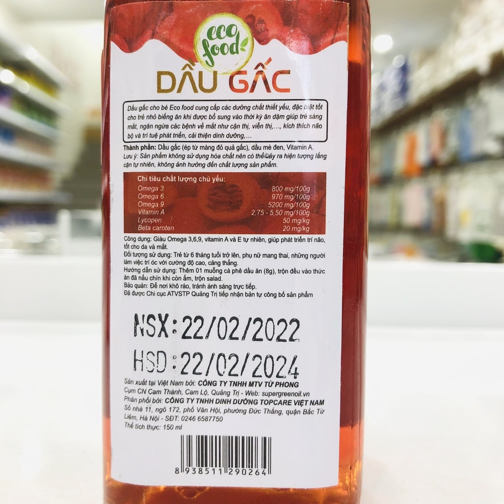 Dầu Gấc Ăn Dặm Dinh Dưỡng Eco Food Cho Bé Từ 6 tháng 60ML - 150ML