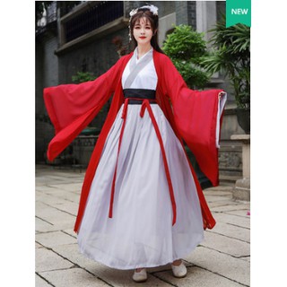 Set cổ trang Hán phục đỏ xám, cosplay hán phục