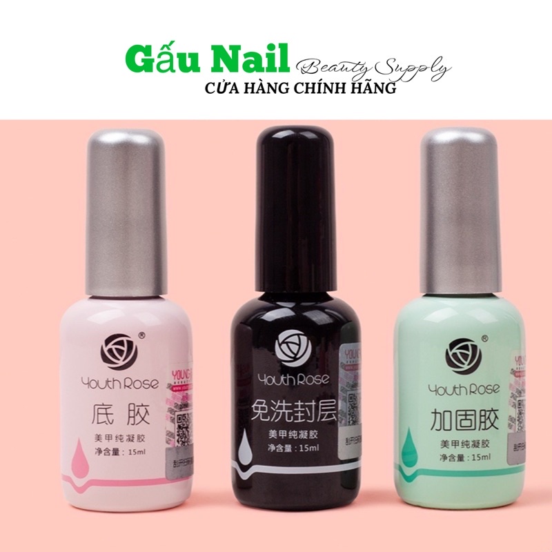 Base Top hoa hồng Youth Rose chính hãng (bộ 3 thần thánh) Base hoa hồng, Top hoa hồng,cứng móng hoa hồng (15ml)