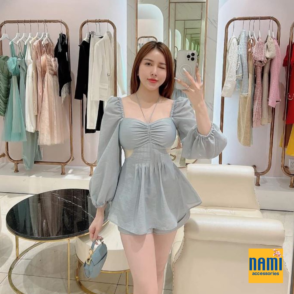 Set Áo Tơ Peplum Tay Phồng Kèm Quần Short Tiểu Thơ Duyên Dáng - ATNU022