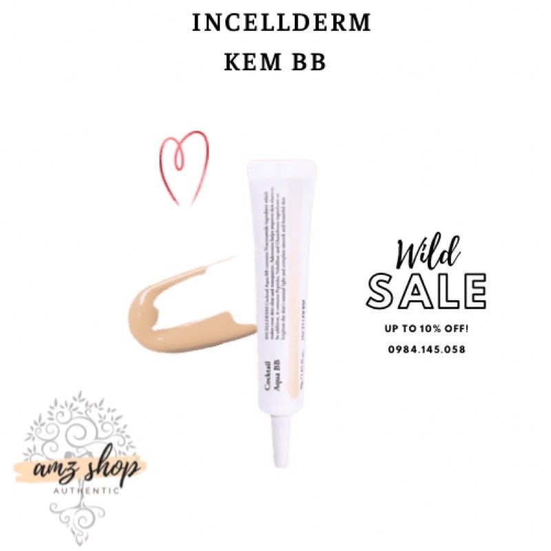 [Chính Hãng] Kem BB INCELLDERM ( Cocktail Aqua BB ) Che khuyết điểm + Nâng tone tự nhiên chuẩn Hàn Quốc