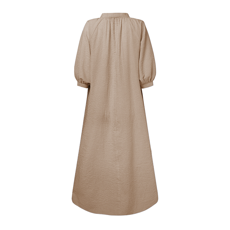 Đầm ZANZEA Dáng Dài Tay Lửng Cổ Chữ V Họa Tiết Caro Thời Trang Dành Cho Nữ | BigBuy360 - bigbuy360.vn