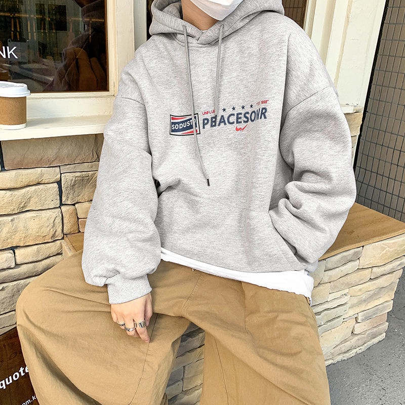 Áo Hoodie Vải Nhung Dáng Rộng In Họa Tiết Kiểu Hàn Quốc Cá Tính