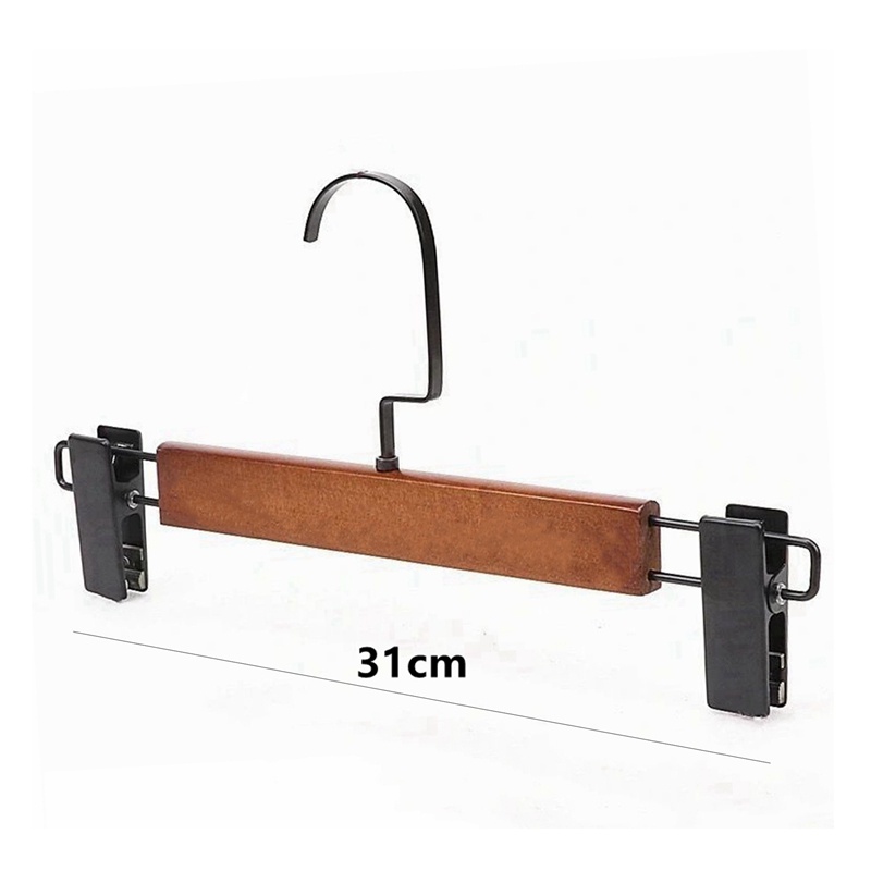 Set 10 Móc Treo Quần Áo Bằng Gỗ Trơn Kèm Kẹp Inox Tiết Kiệm Không Gian