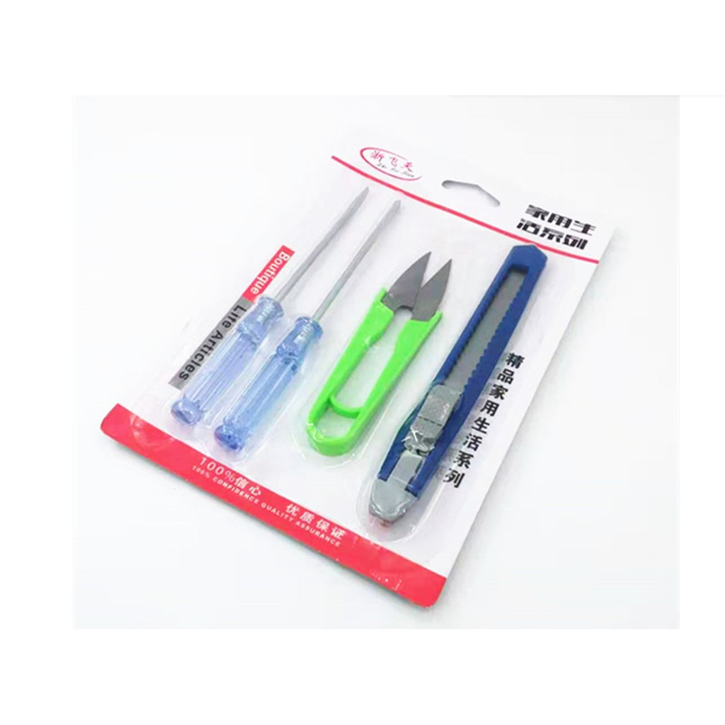 Bộ dụng cụ sửa chữa  điện 4 món ( 2 tô vít, 1 cắt chỉ, 1 dao rọc giấy )【SET 4-2VIT】