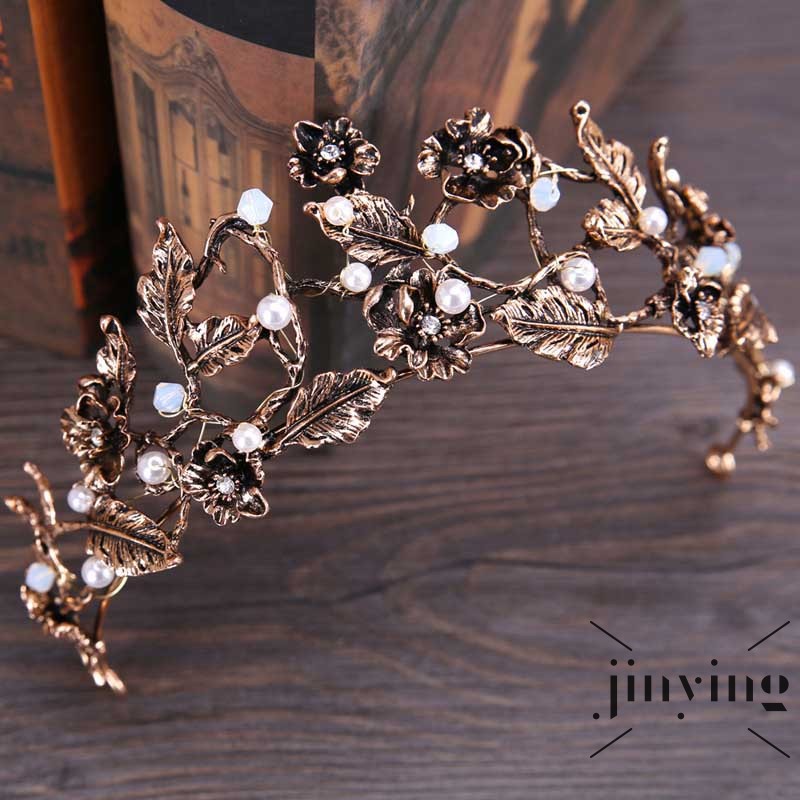 GETNOIVAS Vương miện cài tóc phối hạt ngọc trai giả phong cách retro cho cô dâu