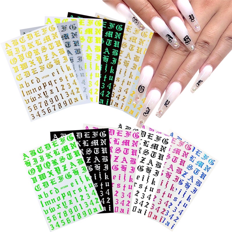 Sticker dán móng Chữ và số la tinh-hình dán nail