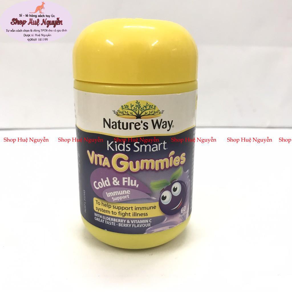 Vita Gummies Nature's Way Úc 60 viên, bổ sung vitamin cho bé dạng kẹo cảm cúm, biếng ăn, canxi, omega3, Zinc