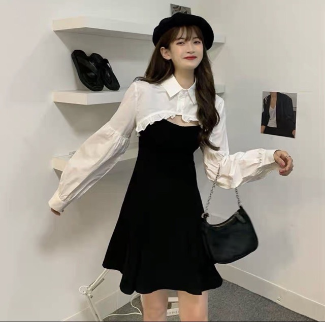 Áo CROPTOP sơmi croptop phối bèo 🥰 áo sơmi khoác ngoài SÉT ĐẦM