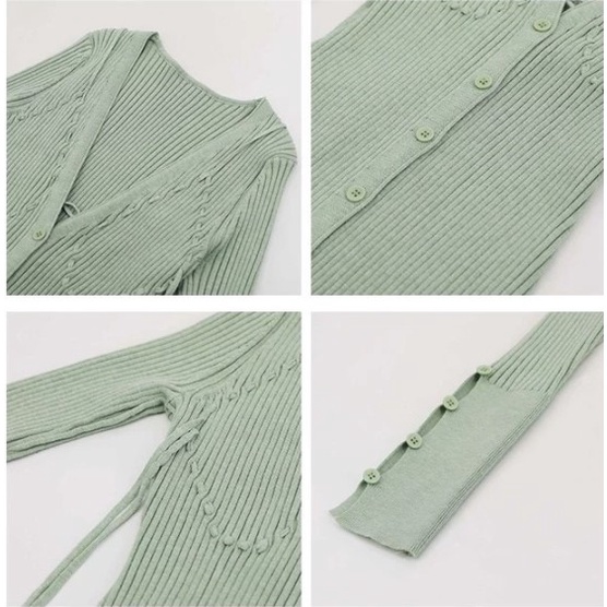 Cocory vn Đầm dệt kim tay dài cổ chữ V dáng ôm 4 màu gợi cảm cho nữ