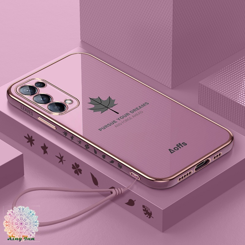 Ốp Điện Thoại Mềm Họa Tiết Lá Phong Có Dây Đeo Cho OPPO Reno 4SE 5 5K 5Pro 5Pro+ 6 6Z