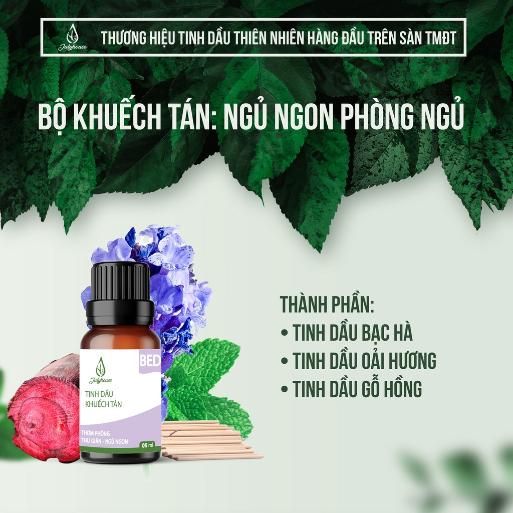 [MỚI] Bộ Khuếch tán hương thơm dành cho phòng Ngủ thư giãn khử mùi giúp ngủ ngon từ tinh dầu thiên nhiên 5ml JULYHOUSE