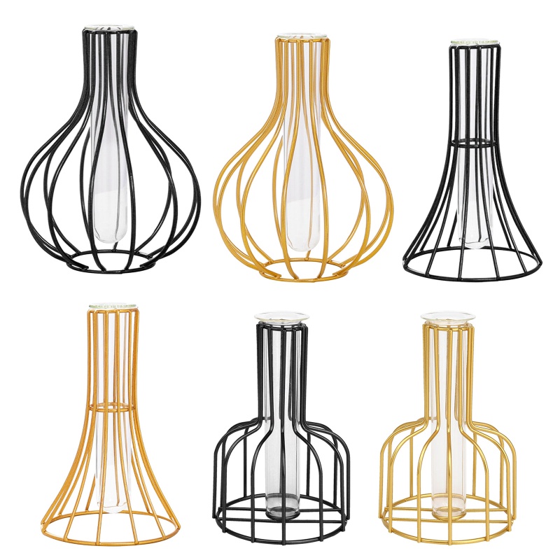 Chậu Trồng Cây Thủy Tinh Để Bàn Kèm Giá Đỡ Kim Loại Tiện Dụng