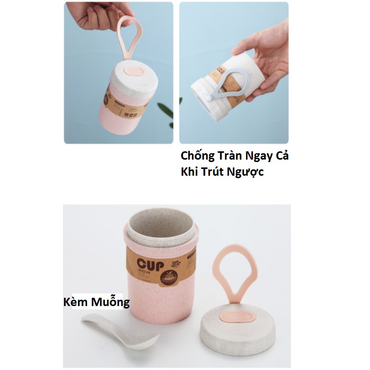 Cốc Lúa Mạch Đựng Súp, Canh Giữ Nhiệt Và Chống Tràn Kèm Muỗng Tiện Ích 500ML