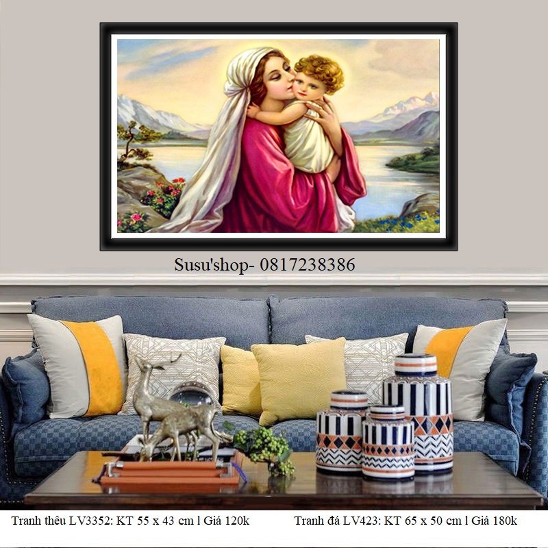 Tranh thêu chữ thập ( giá sỉ) tình yêu đức mẹ Maria LV3352 (55x43cm)
