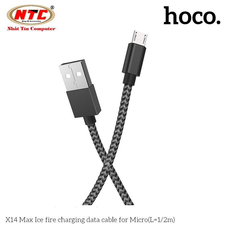 Cáp sạc nhanh và truyền dữ liệu Hoco X14 Max dây dù dài 1M cổng microUSB điện áp max 3A