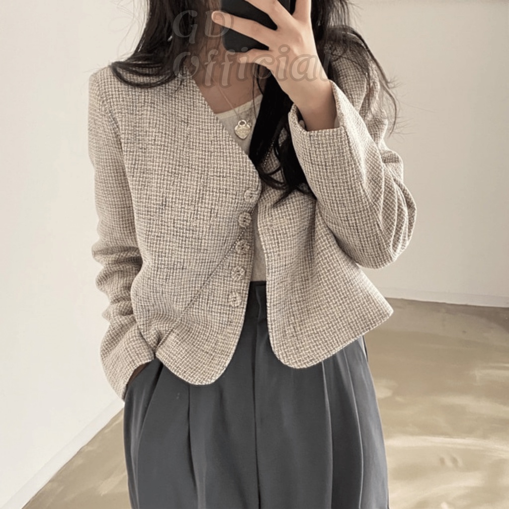 K14|Áo khoác blazer dáng ngắn cá tính cho nữ dài tay công sở thanh lịch gd_order
