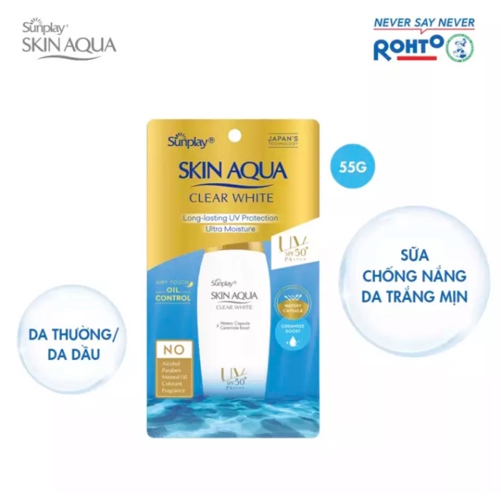 Sữa Chống Nắng Dưỡng Da Trắng Mịn Tối Ưu Sunplay Skin Aqua Clear White SPF50+ PA++++ 25g/55g