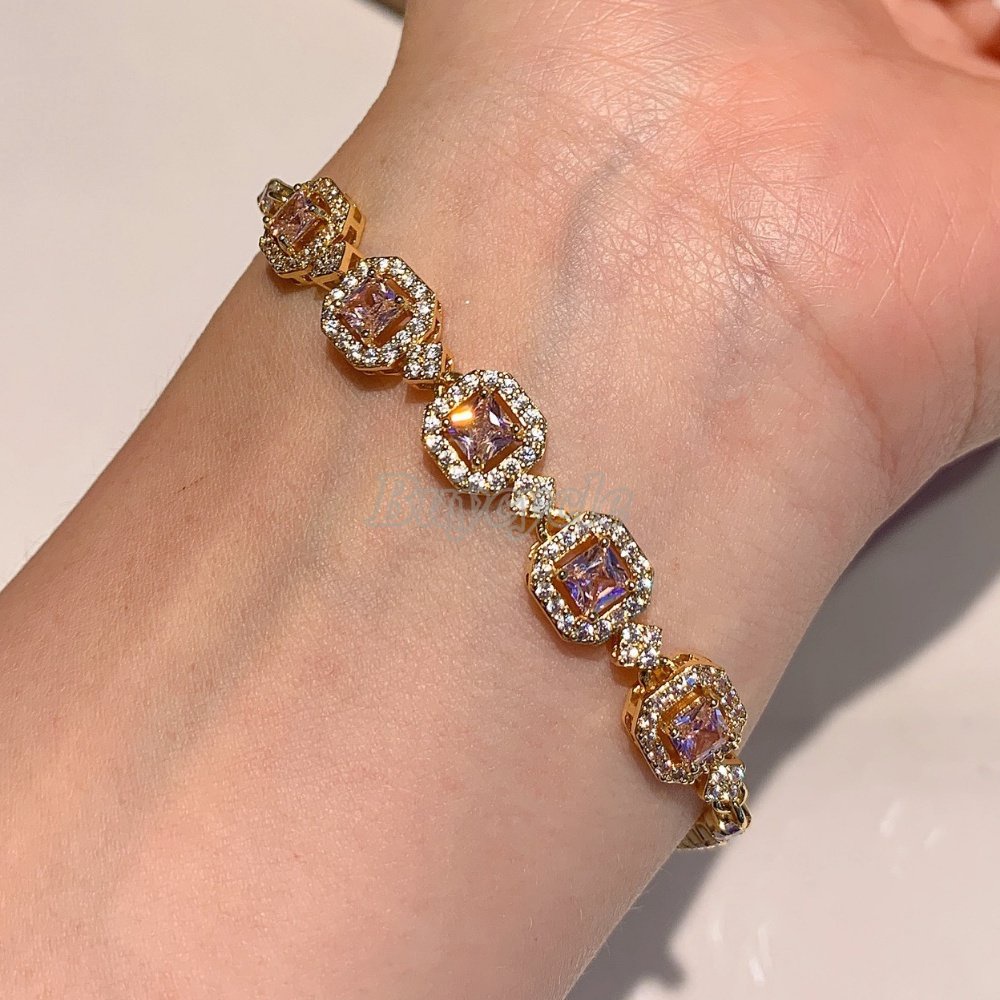 Vòng Tay Công Chúa Tourmaline Hình Vuông Đính Kim Cương Nhân Tạo Màu Sắc Thời Trang Cho Nữ